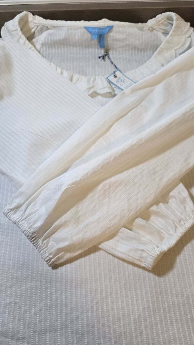 Draper James Reyna Long Sleeve Top Womens L White Ruffle Stripe NWT $118 - Picture 9 of 10